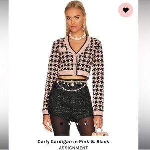 Revolve Assignment Carly Houndstooth Cropped Cardigan Pink & Black